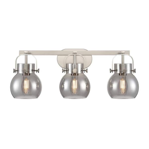 Innovations Pilaster II Sphere 26.5 in. 3-Light Satin Nickel Vanity Light with Glass Shade