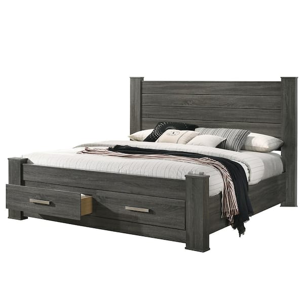 Best Quality Furniture Lisa 80 in. W Weathered Grey California King Solid Wood Platform Bedframe