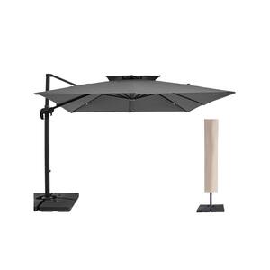 12 ft. x 12 ft. Square Outdoor Cantilever Umbrella Patio 2-Tier Top Rotation Umbrella with Cover in Gray