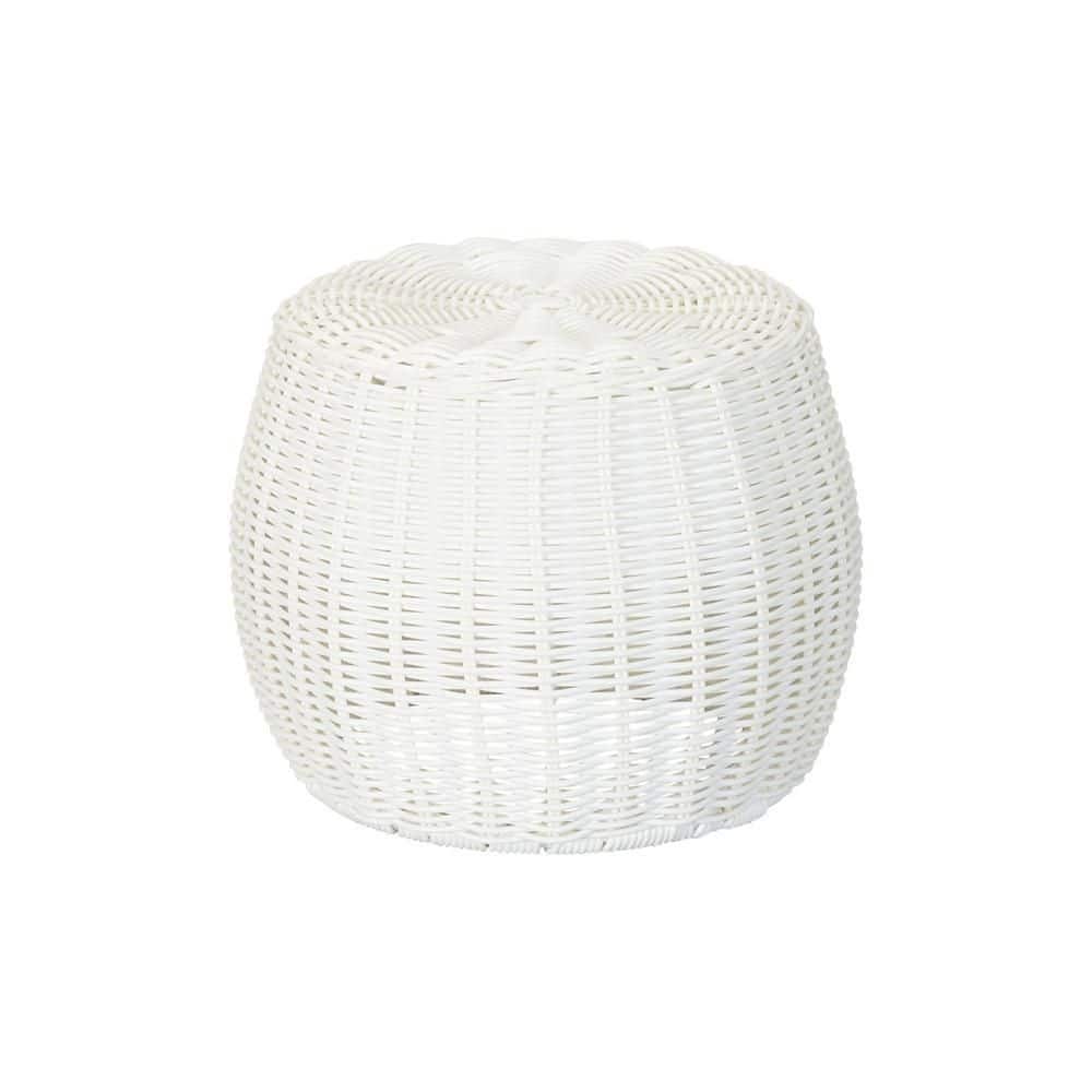 HOUSEHOLD ESSENTIALS White 8 in. Round Resin Drum End Table with ...