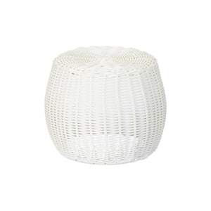 White 8 in. Round Resin Drum End Table with Durable Construction and Elegant Finish