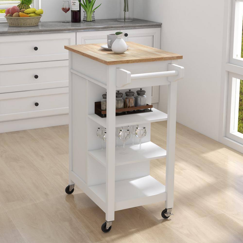 White MDF 15.55 in. Kitchen Prep Table with Adjustable Shelves and 1 Towel Rack - thumbnail 4