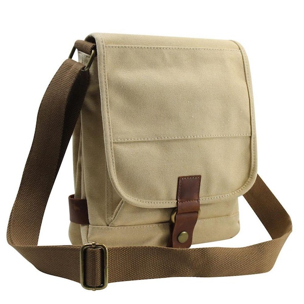 Vagarant 9 in. Khaki Canvas Flap Over Tote Bag