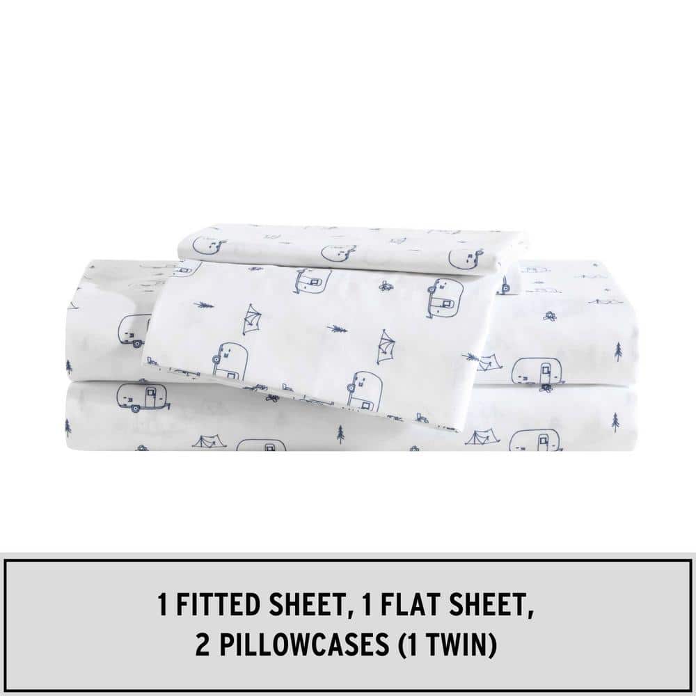 Twin Blue and White Polyester Microfiber Bedding Set