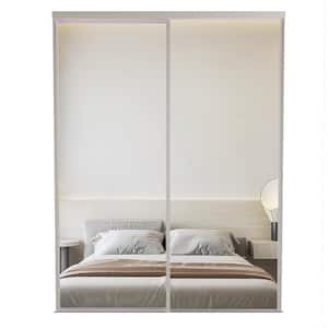 60 in. x 80 in. 1 Lite Safety Backing Mirrow White Aluminum Frame Sliding Closet Door with Hardware