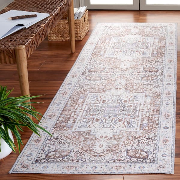 Arizona 3 ft. x 12 ft. Taupe/Beige Machine Washable Traditional Border Runner Rug