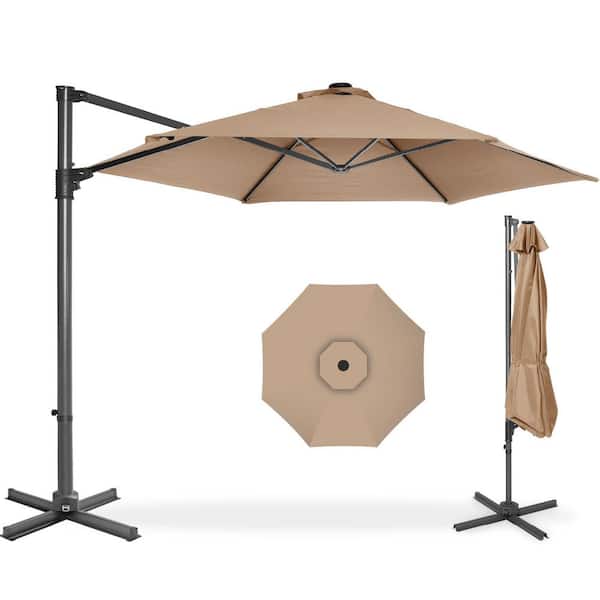 best crank and tilt patio umbrella Best Choice Products Tan 10 ft. Solar LED Cantilever Patio Umbrella with  Rotating Crank and Tilt SKY9559