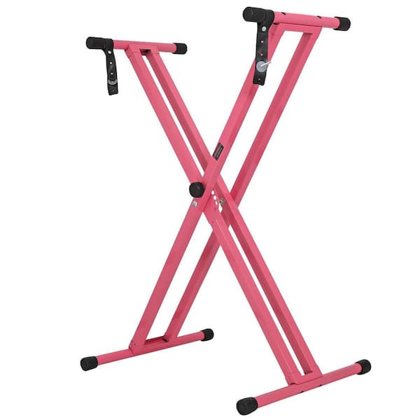 Adjustable Digital Electric Piano Keyboard Cooling Stand Double X-Style for 61 76 88-Keys with Locking Strap in Pink