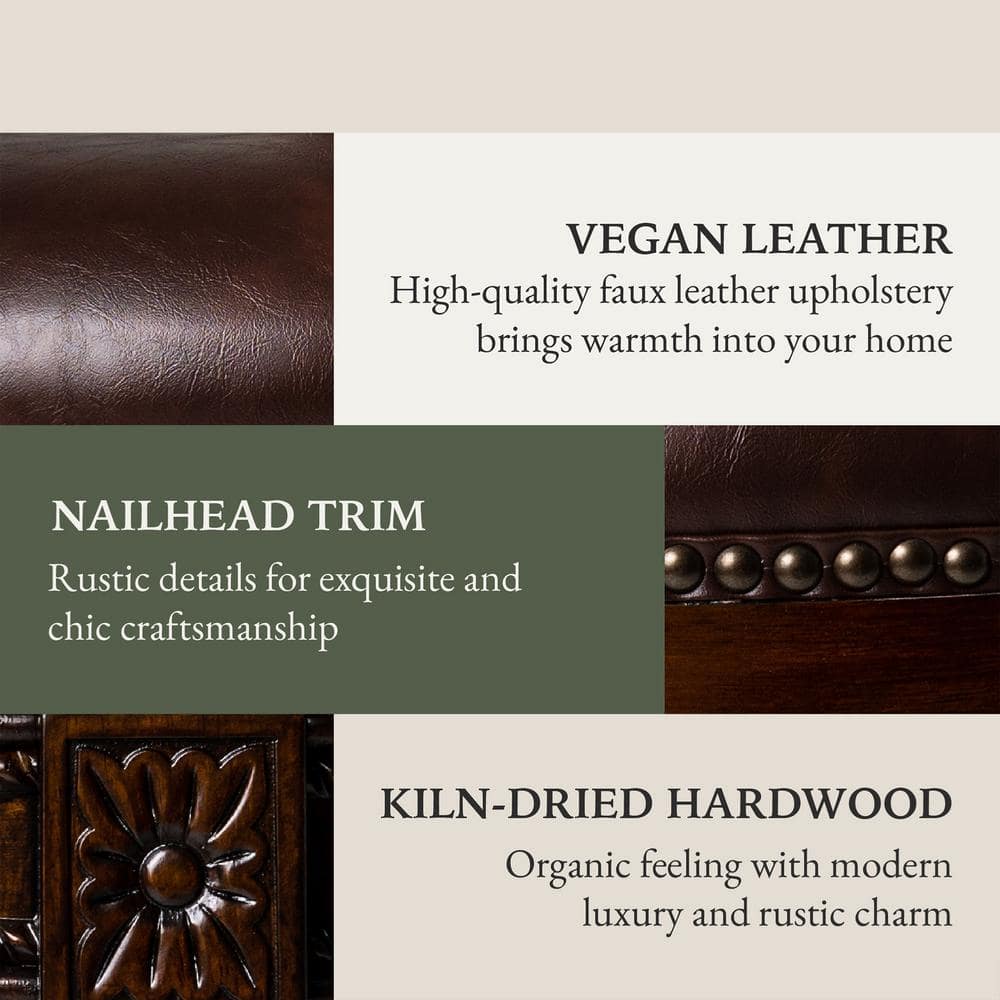 Dark Walnut Swivel Counter Stool with Brown Vegan Leather Upholstery