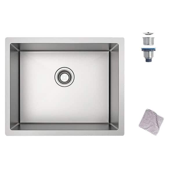 27 in. x 18 in. Undermount Stainless Steel Kitchen Sink with 16 Gauge Single Bowl in Silver