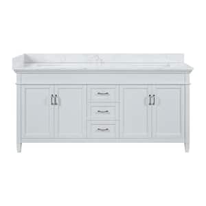 Ashburn 73 in W x 22 in D x 39 in H Double Sink Freestanding Bath Vanity in White w/ Carrara Marble Engineered Stone Top
