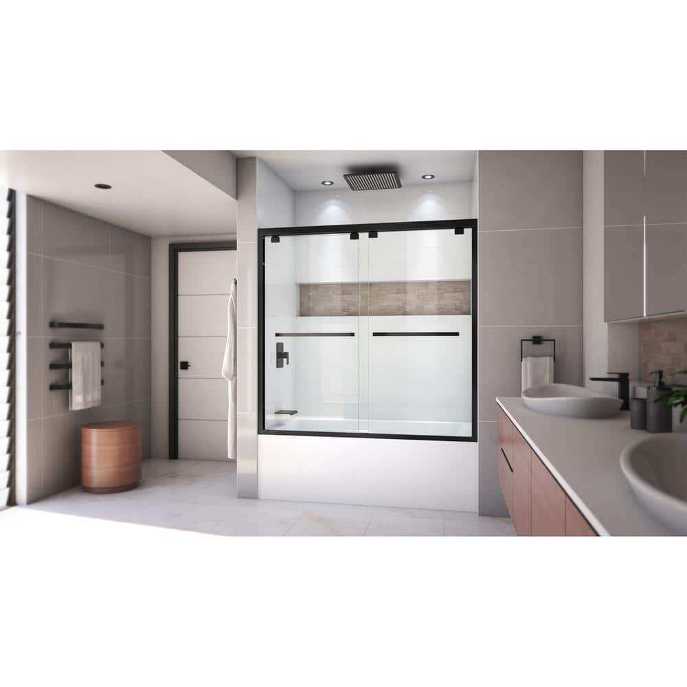 Encore 56-60" Satin Black Frameless Sliding Tub Door