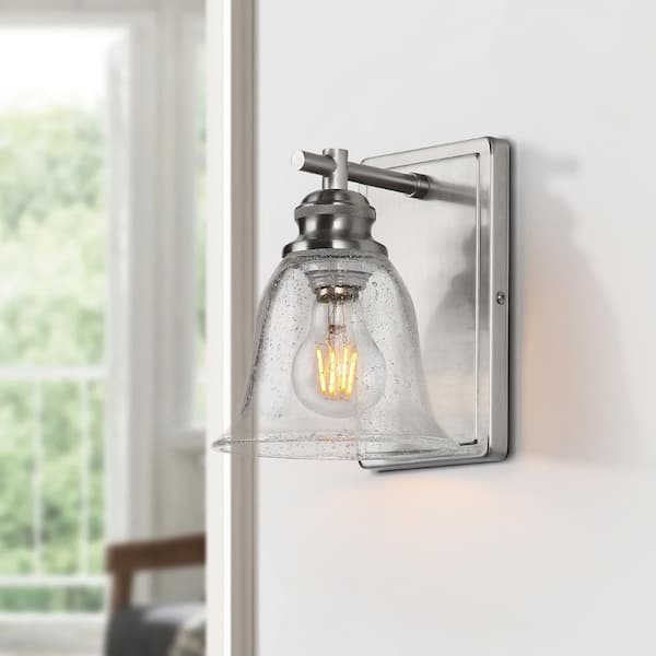 6 in. 1-LightBrushed Nickel Vanity-Lightwith Seeded Glass Shade