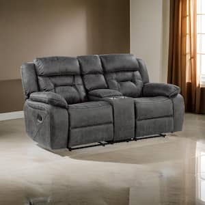 74.5 in. Pillow Top Arm Microfiber Rectangle Loveseat Recliner Sofa in Gray