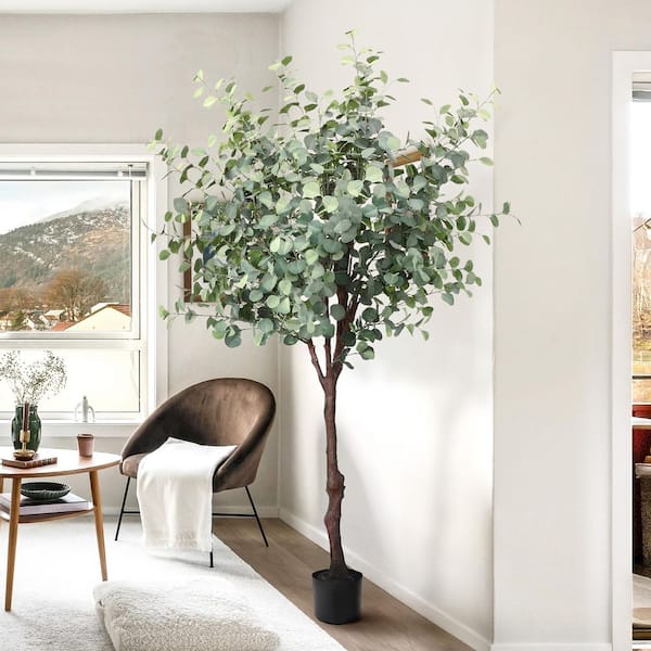 7 ft. Frosted Green Artificial Eucalyptus Tree in Pot