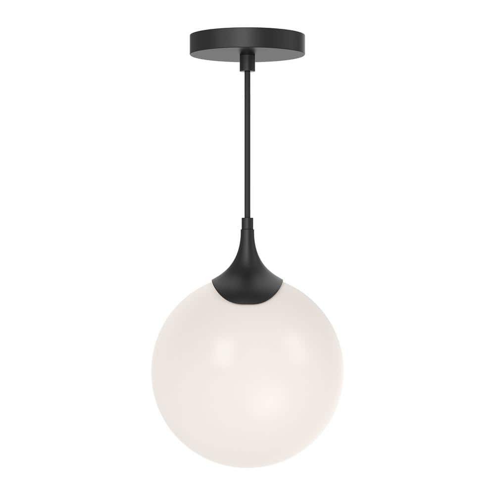 Matte Black Mini Globe Pendant with Opal Glass