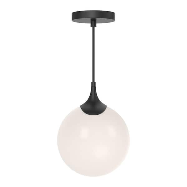 ALORA MOOD Nouveau 8 in. 1 Light 40-Watt Matte Black/Opal Matte Glass Pendant Light