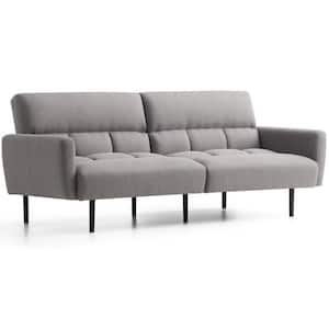 Gray Linen Futon Sofa Bed with Box Tufting