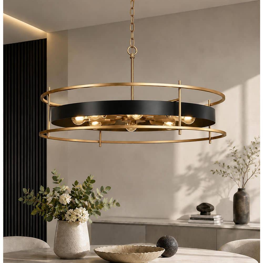 Zevni Modern Farmhouse 31.6 in. W 8-Light Black and Gold
