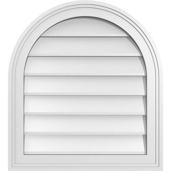 Ekena Millwork 20 in. x 22 in. Round Top Surface Mount PVC Gable Vent: Decorative with Brickmould Frame