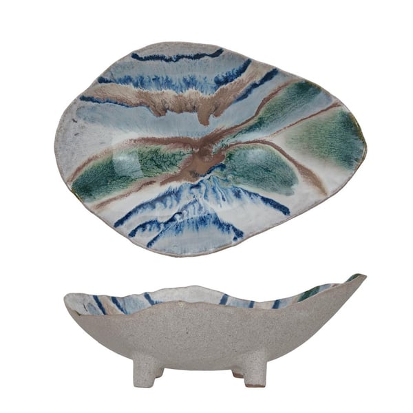 11.5 in. 35.5 fl. oz. Multicolor Organic Spectrum Stoneware Footed Serving Bowl