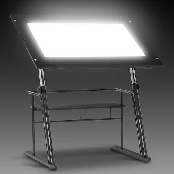 Zenith 42 in. LED Light Table & Adjustable Drafting Desk, Tempered Glass, Black Steel, Built-In Artograph Light Pad