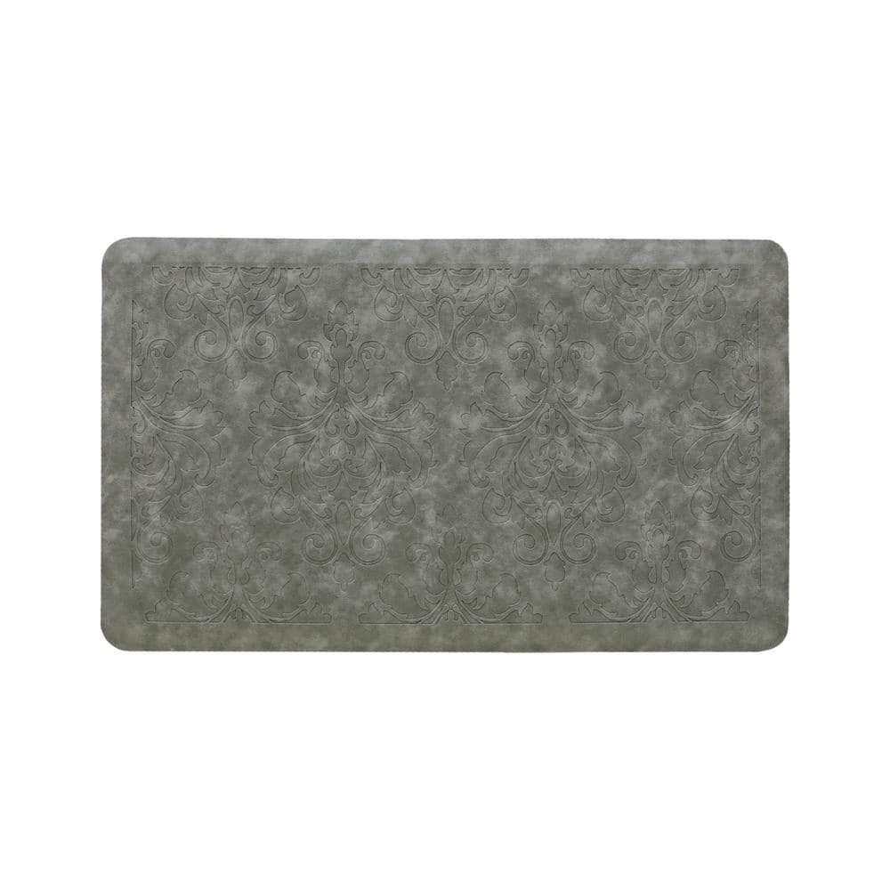 Gray Embossed Faux Leather Anti-Fatigue Kitchen Mat 17.5" x 32"