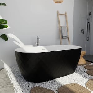 59 in. x 28 in. Freestanding Double Slipper Acrylic Soaking Bathtub with Center Drain in Matte Black
