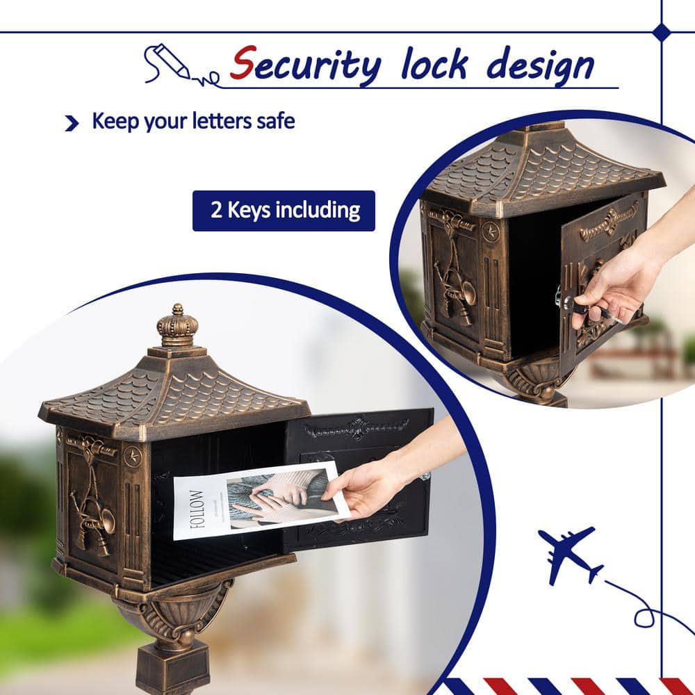 Bronze Lockable Cast Aluminum Outdoor Mailbox with Pedestal