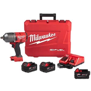 M18 FUEL 18-Volt Lithium-Ion Brushless Cordless 1/2 in. High-Torque Impact Wrench w/F Ring Kit, (3) Resistant Batteries