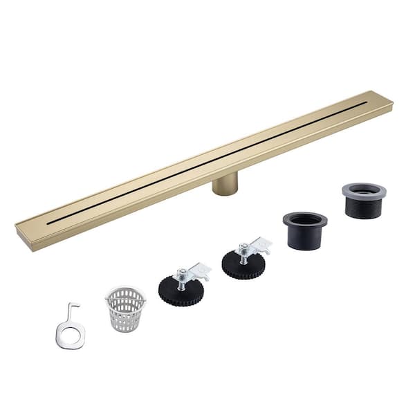 32 in. Stainless Steel Linear Shower Drain with Square Pattern Drain Cover in Brushed Gold