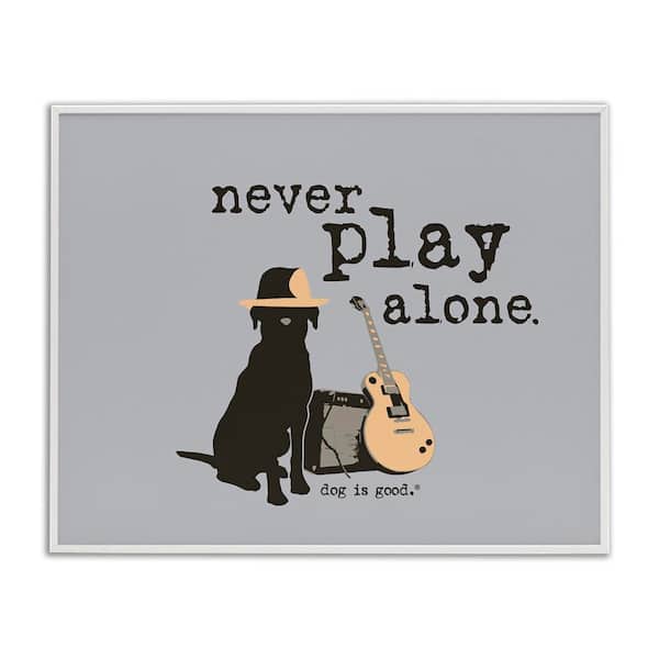 Stupell Industries Never Play Alone with Dog by Dog Is Good White Framed Animal Giclee Art Print 11 in. x 14 in.
