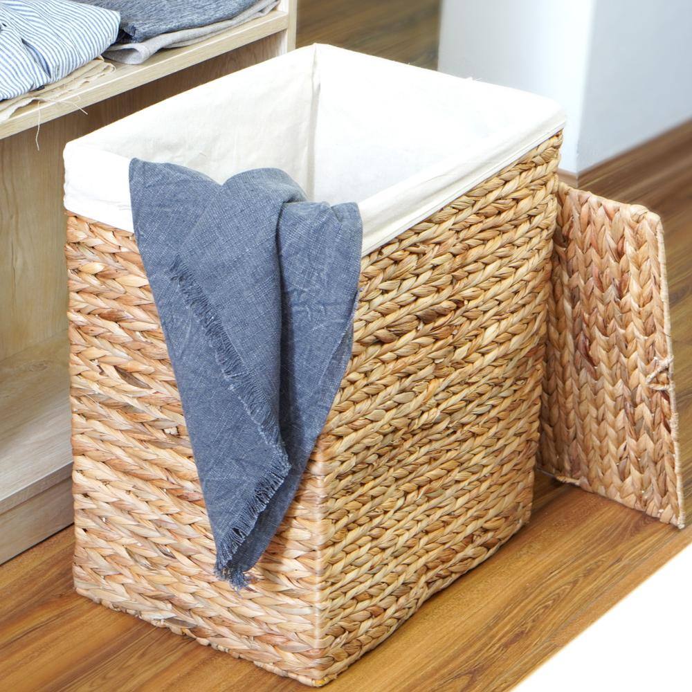 Eco-Friendly Water Hyacinth Wicker Laundry Hamper with Lid