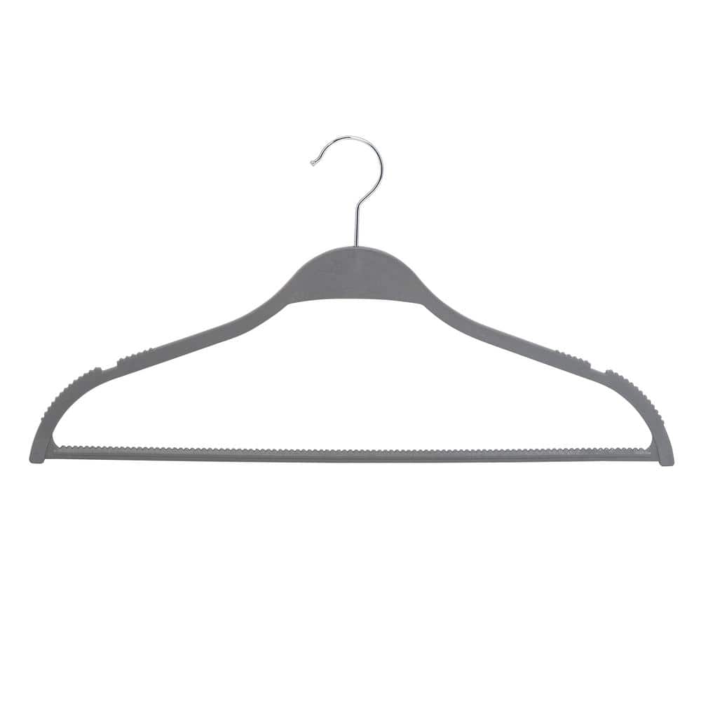 Elong Home Grey Plastic Thin Hangers for Clothes 30 Packs, Upgraded Rubberized Hangers Non Slip, Durable Slim Clothing Notches Hangers, 15.7(40cm)