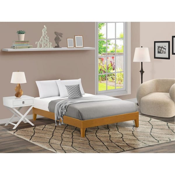 Beige Finish Engineered Wood Frame Full Size Platform Bed with 4 HardWood Legs and 2 Extra Center Legs