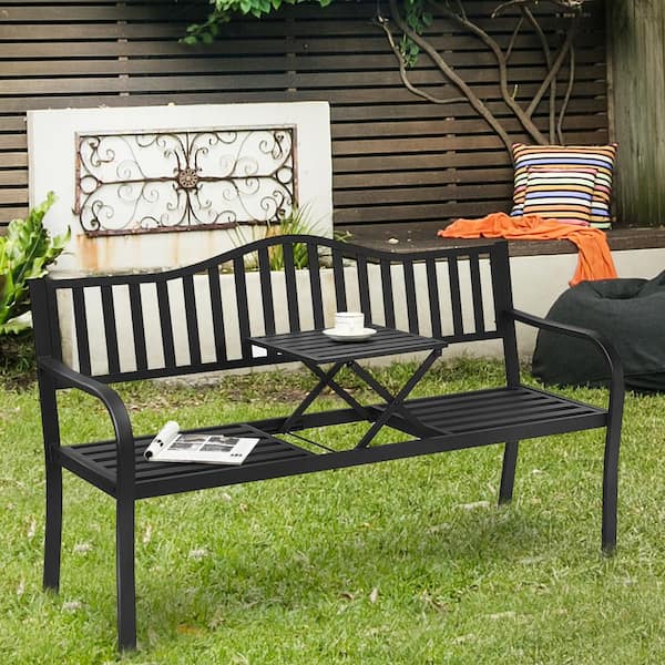 Costway 59.5 in. W 2 Person Black Frame Metal Outdoor Patio Garden 