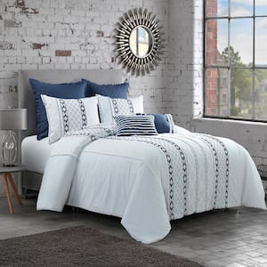 Trellis 3-Piece White Cotton Queen Comforter Set