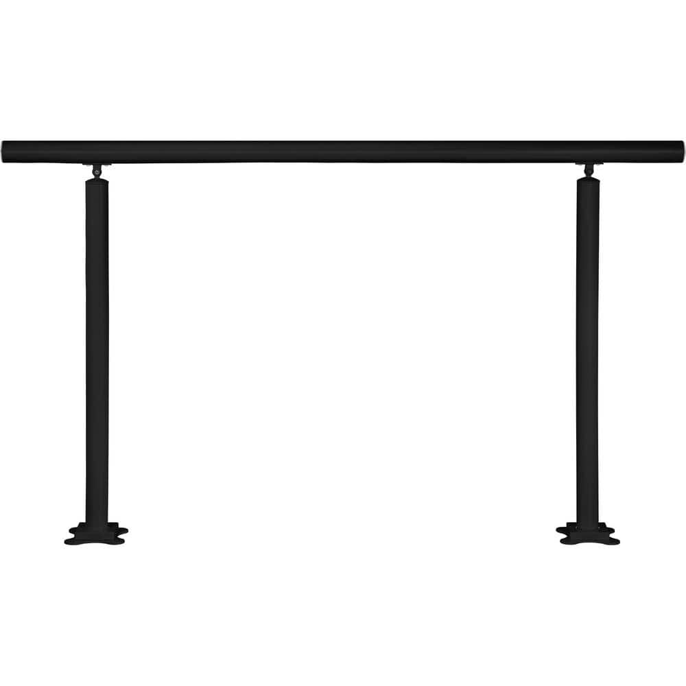 Adjustable Black Aluminum Outdoor Stair Handrail Kit, 5 ft for 0-5 Steps