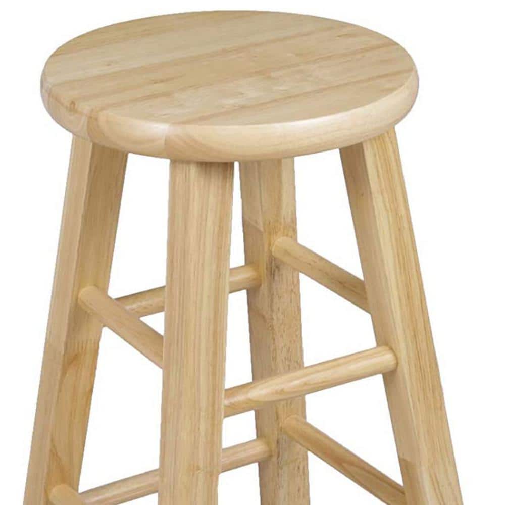 Adjustable Backless Natural Brown Wooden Counter Stool, 24 Inch, Set of 2
