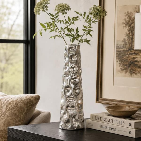 Litton Lane 20 in. Silver Ceramic Decorative Vase with Bubble Texture 71674