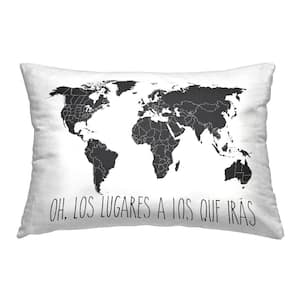 Places to Go Translation White Print Polyester 14 in. x 20 in. Indoor Throw Pillow