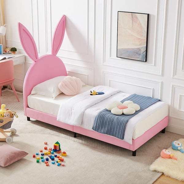 VECELO Upholstered Twin Daybed Frame for Kids, Pink Twin