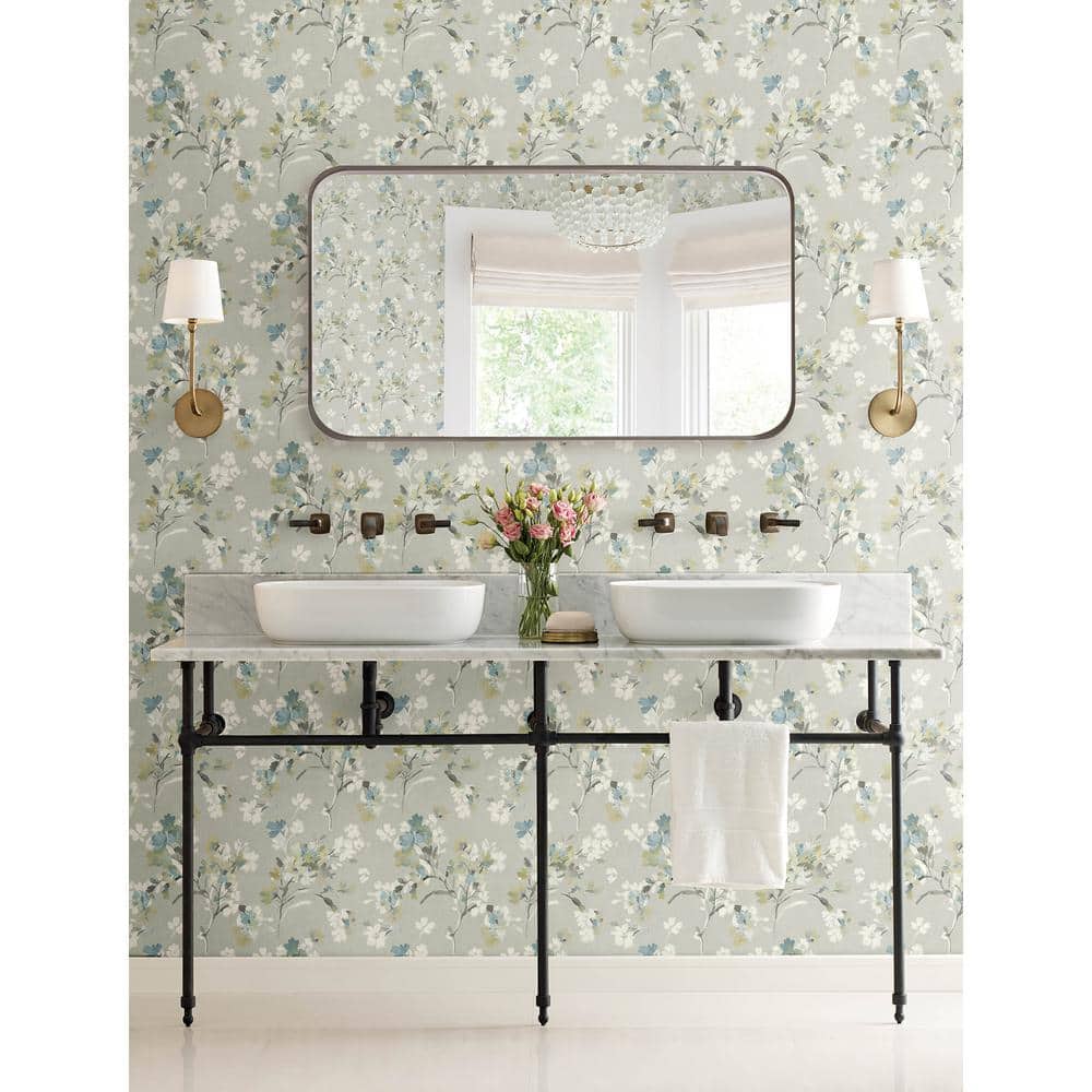 Azalea Light Grey Pre-Pasted Non-Woven Floral Wallpaper
