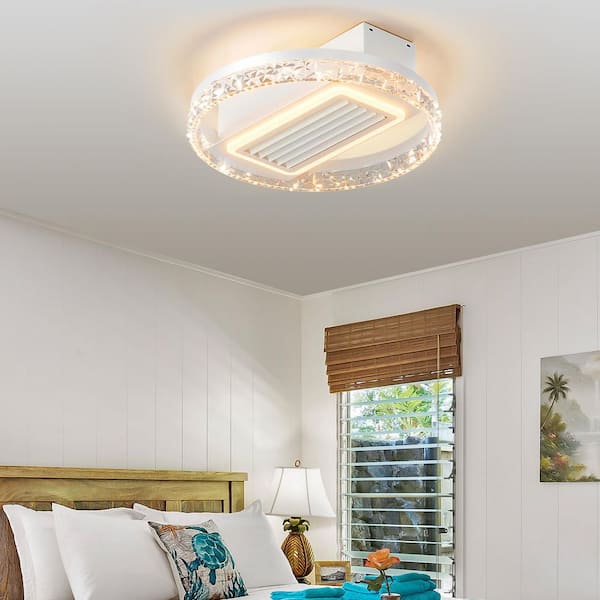 20 in. Indoor Clear Morden Low Profile Flush Mount Standard Ceiling Fan with Remote Control and Dimmable LED