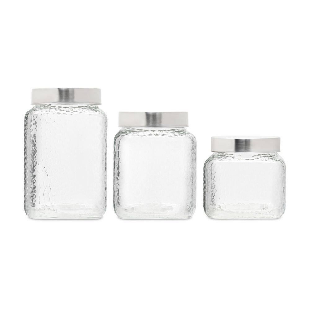 Style Setter 3-Piece Square Glass Jars Canisters Set with Silver Lids,  Clear 303933-RB - The Home Depot