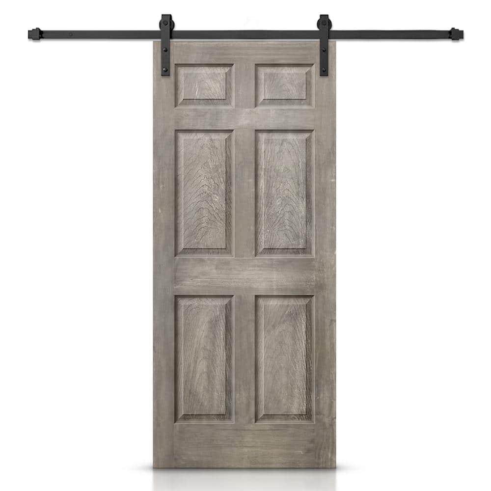 30 in. x 80 in. Vintage Gray Stain Composite MDF 6 Panel Interior Sliding Barn Door with Hardware Kit price history on PriceWatchPro