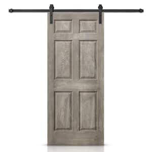30 in. x 80 in. Vintage Gray Stain Composite MDF 6 Panel Interior Sliding Barn Door with Hardware Kit