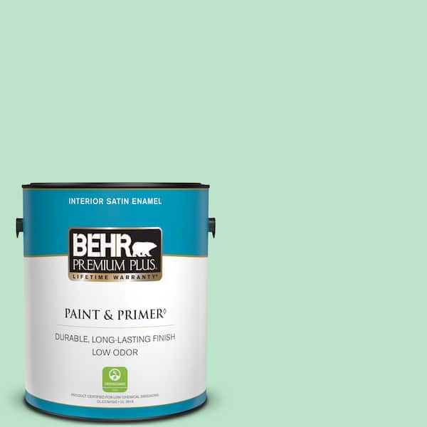 BEHR PREMIUM PLUS 1 gal. #P410-2 Spearmints Satin Enamel Low Odor Interior Paint & Primer