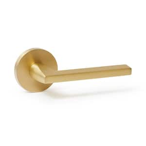 Champagne Solid Brass Satin Gold Privacy Bed/Bath Door Lever Handle with Round Rose