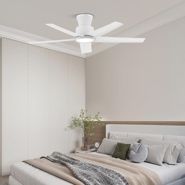 W5 Series 44 in. Indoor White Flush Mount Ceiling fan with 3 Color Integrated LED and Remote, Reversible DC Motor Design
